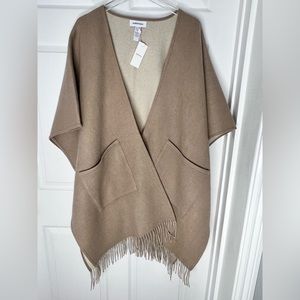 Nordstrom Wool Cashmere Blend Open Font Fringe Ruana Cape Jacket Sz ONE Size